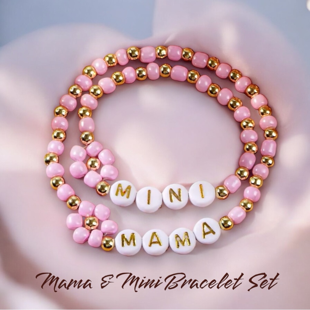 Mommy & Me Flower Bead Bracelet Gift Set Mama & Mini Mother Daughter Womens Xmas
